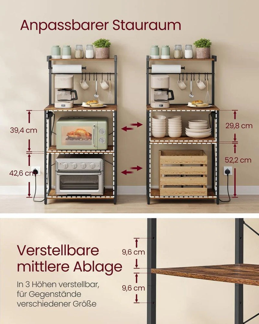 Køkkenreol med stikkontakt – mikrobølgehylde med justerbar hylde