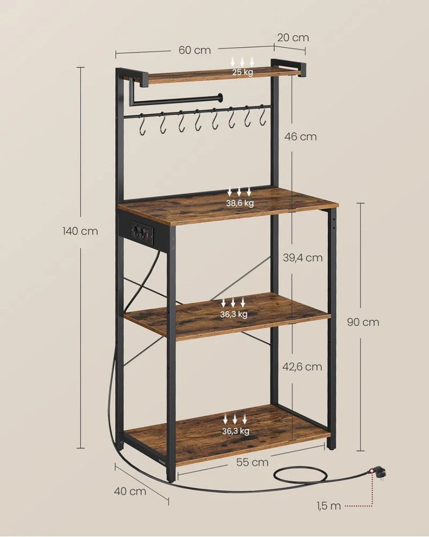 Køkkenreol med stikkontakt – mikrobølgehylde med justerbar hylde