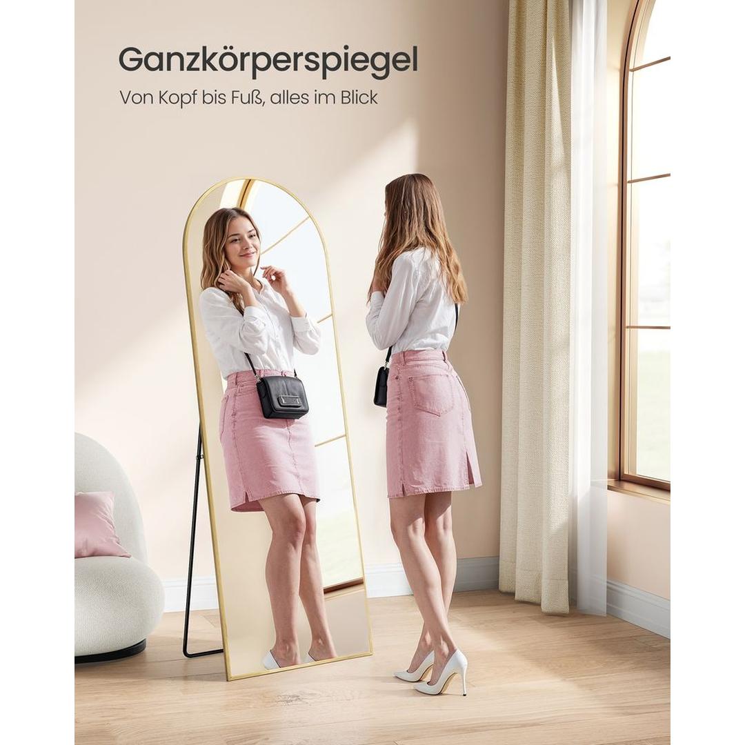 Stående Spejl med Buet Design – Fritstående eller Vægspejl med Aluminiumsramme, 160 × 50 cm