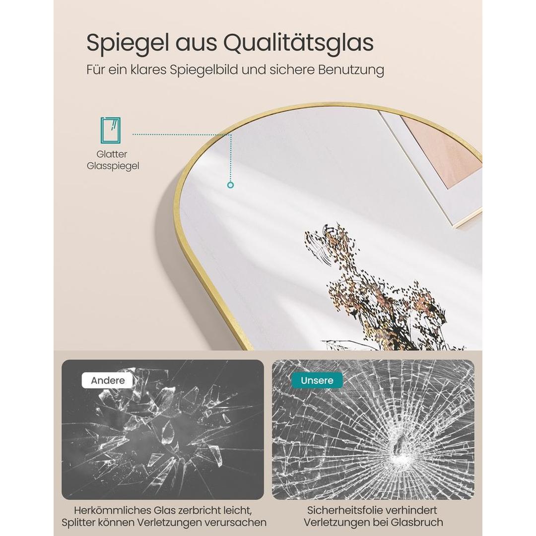 Stående Spejl med Buet Design – Fritstående eller Vægspejl med Aluminiumsramme, 160 × 50 cm