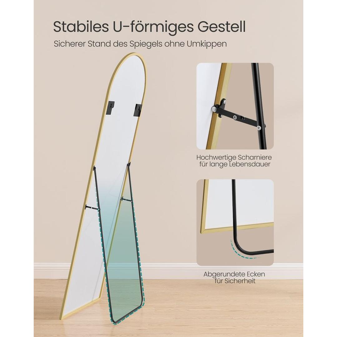 Stående Spejl med Buet Design – Fritstående eller Vægspejl med Aluminiumsramme, 160 × 50 cm