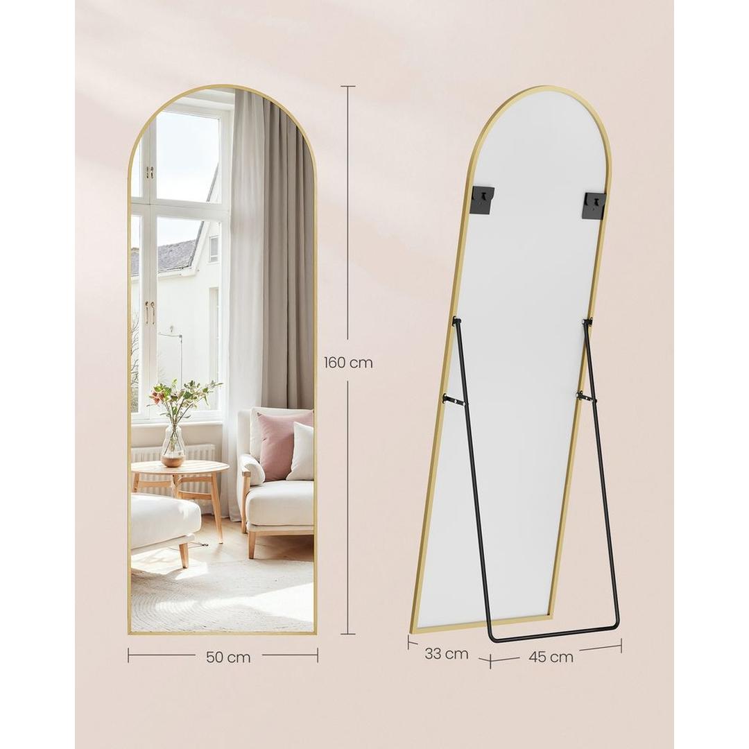 Stående Spejl med Buet Design – Fritstående eller Vægspejl med Aluminiumsramme, 160 × 50 cm