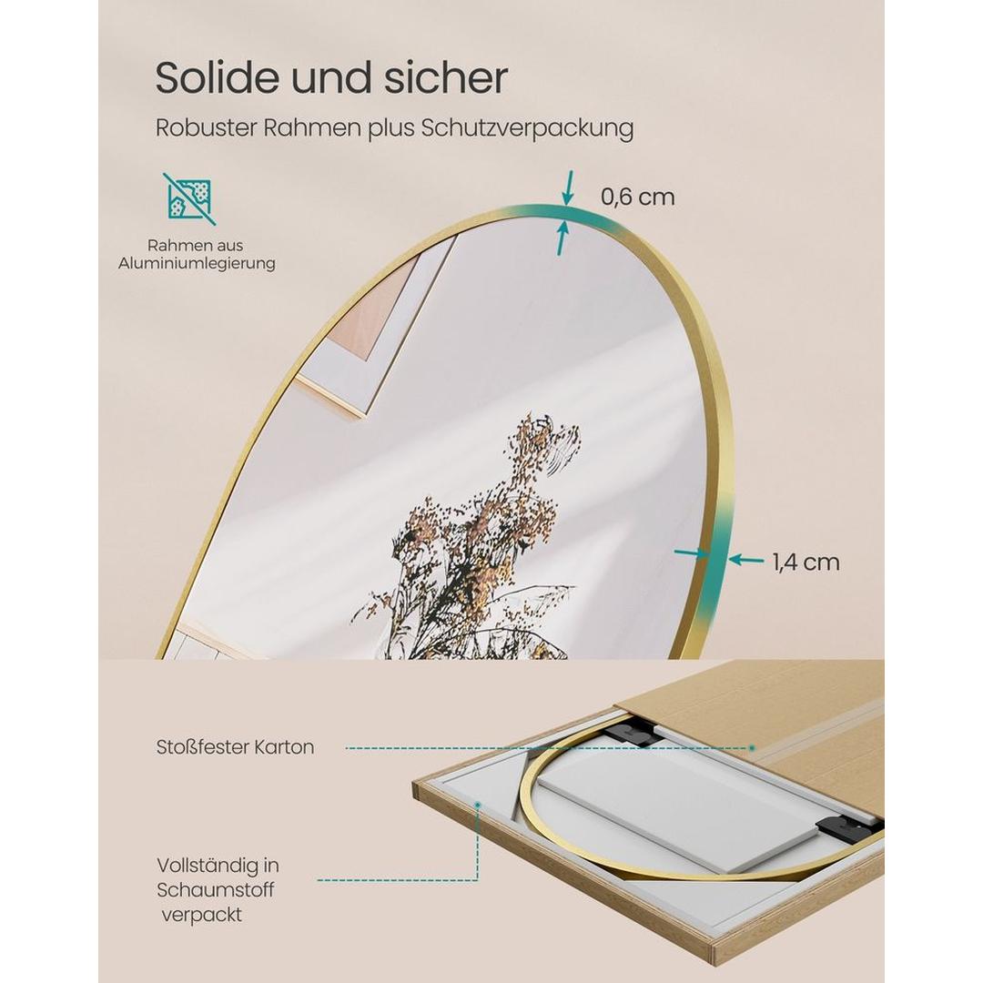 Stående Spejl med Buet Design – Fritstående eller Vægspejl med Aluminiumsramme, 160 × 50 cm