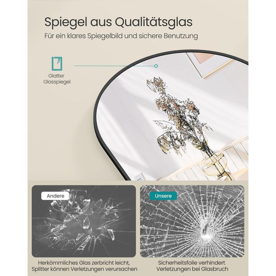 Stående Spejl med Buet Design – Fritstående eller Vægspejl med Aluminiumsramme, 160 × 50 cm