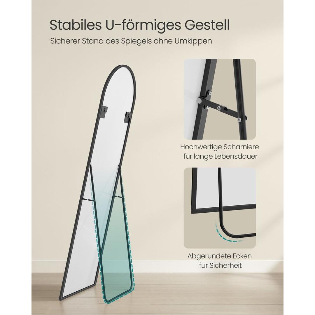 Stående Spejl med Buet Design – Fritstående eller Vægspejl med Aluminiumsramme, 160 × 50 cm