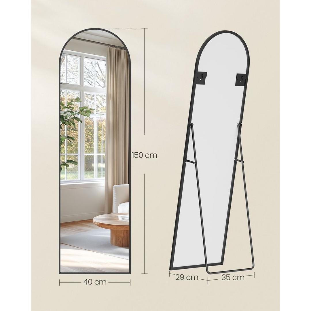 Stående Spejl med Buet Design – Fritstående eller Vægspejl med Aluminiumsramme, 160 × 50 cm