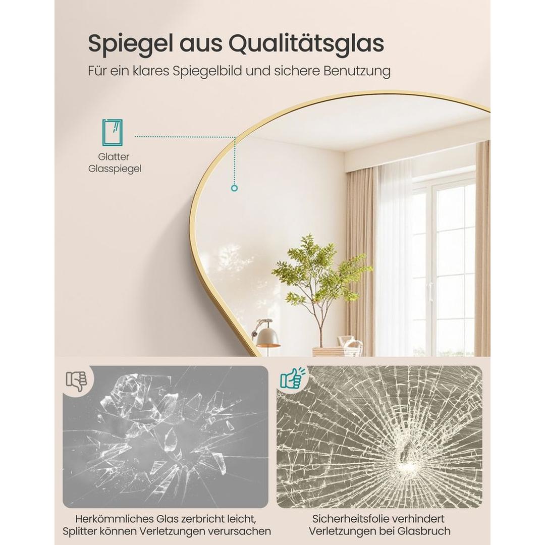 Stående Spejl med Buet Design – Fritstående eller Vægspejl med Aluminiumsramme, 160 × 50 cm