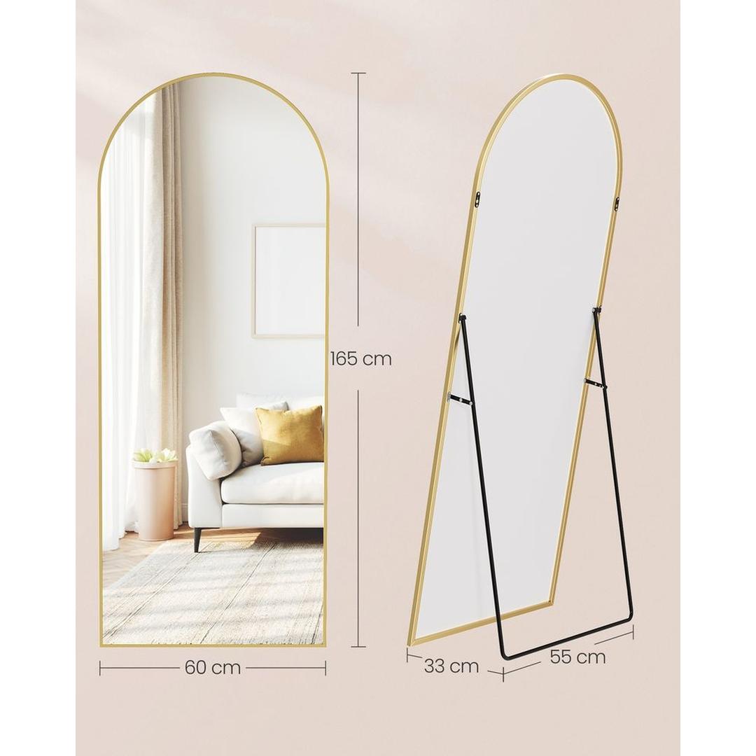 Stående Spejl med Buet Design – Fritstående eller Vægspejl med Aluminiumsramme, 160 × 50 cm