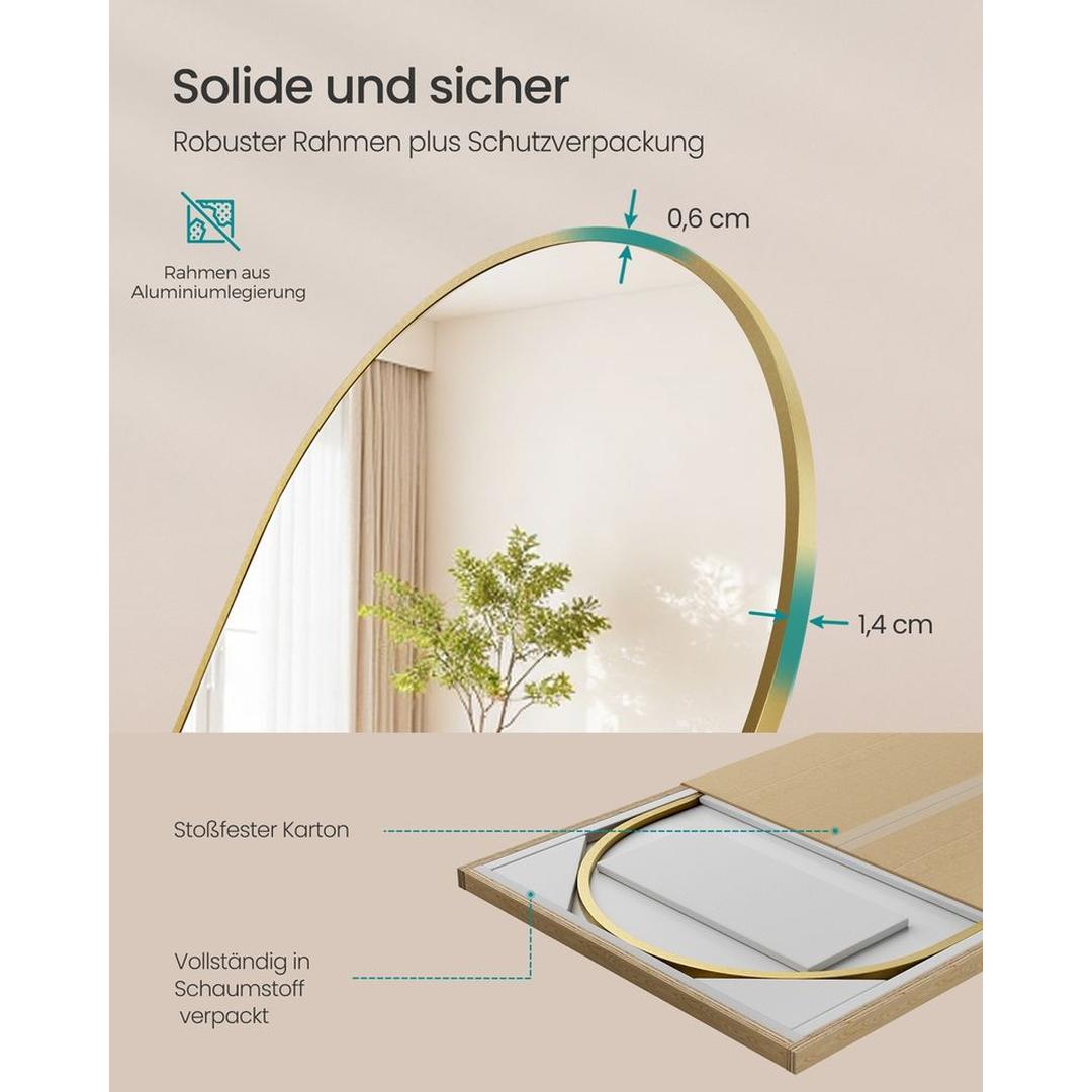 Stående Spejl med Buet Design – Fritstående eller Vægspejl med Aluminiumsramme, 160 × 50 cm