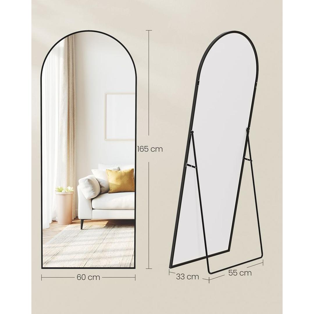 Stående Spejl med Buet Design – Fritstående eller Vægspejl med Aluminiumsramme, 160 × 50 cm