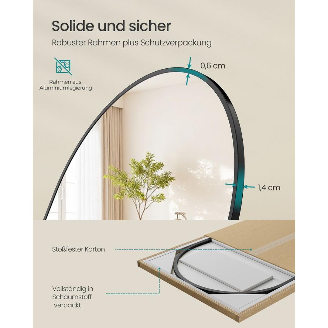 Stående Spejl med Buet Design – Fritstående eller Vægspejl med Aluminiumsramme, 160 × 50 cm