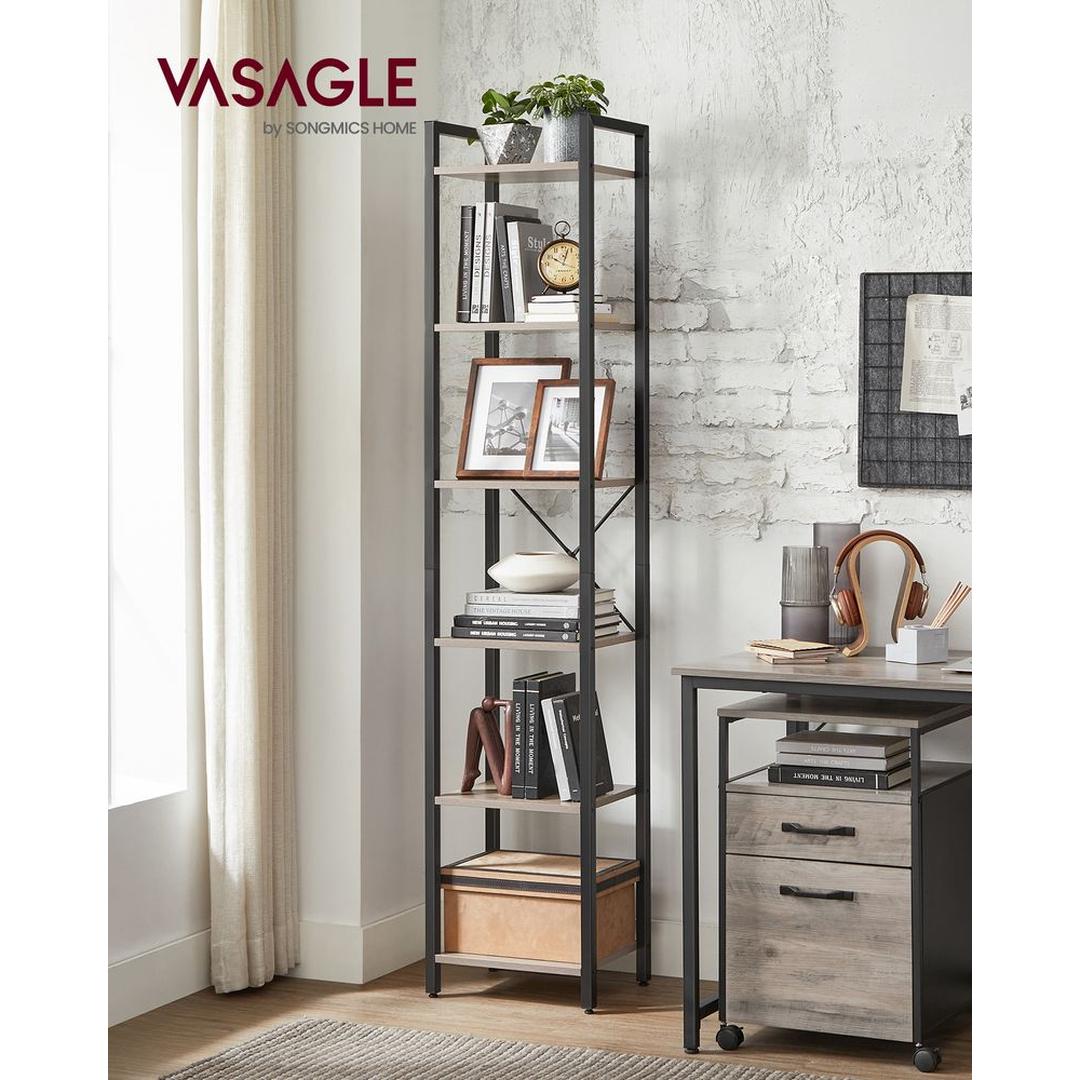Bogreol med 6 Hylder og Håndtag – Højt Åbent Opbevaringsskab til Stue, Kontor eller Soveværelse
