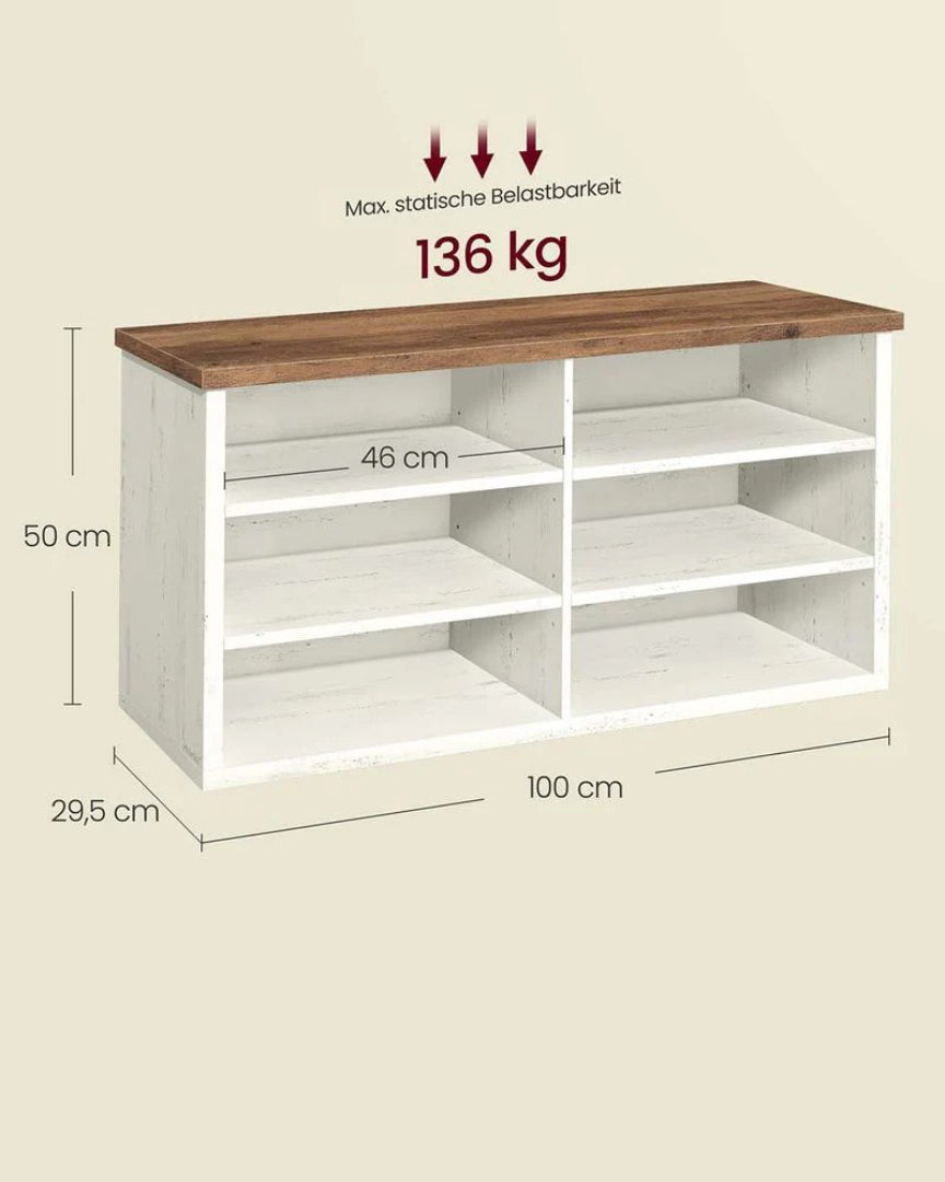 Skobænk med 6 åbne rum landlig stil