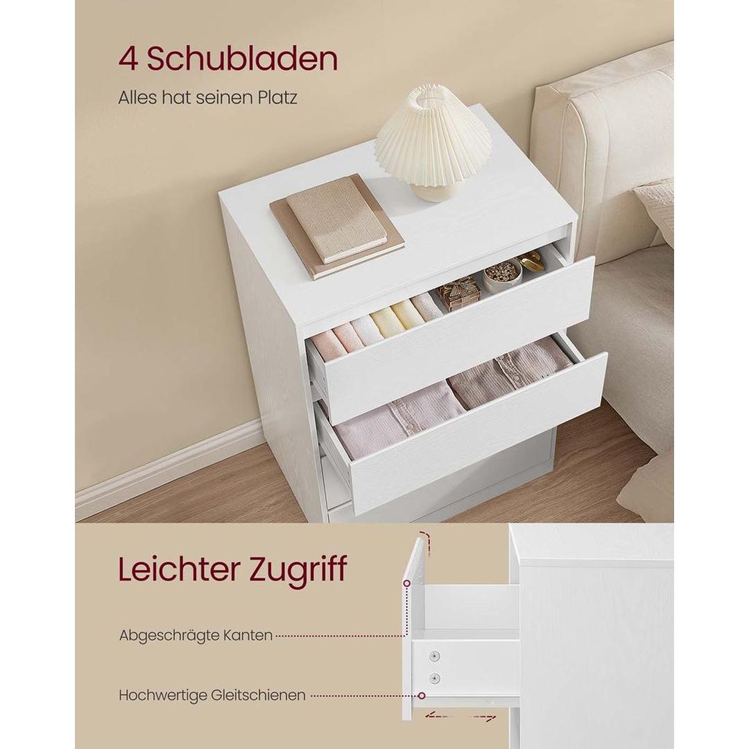 Kommode med 4 skuffer – moderne minimalistisk design, spånplade/MDF, 60 cm bred