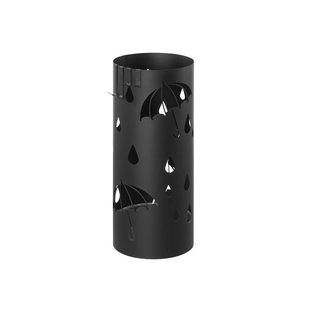 Metal Paraplystativ med Drypbakke – Paraplyholder med 4 Kroge og Udskåret Design til Entré