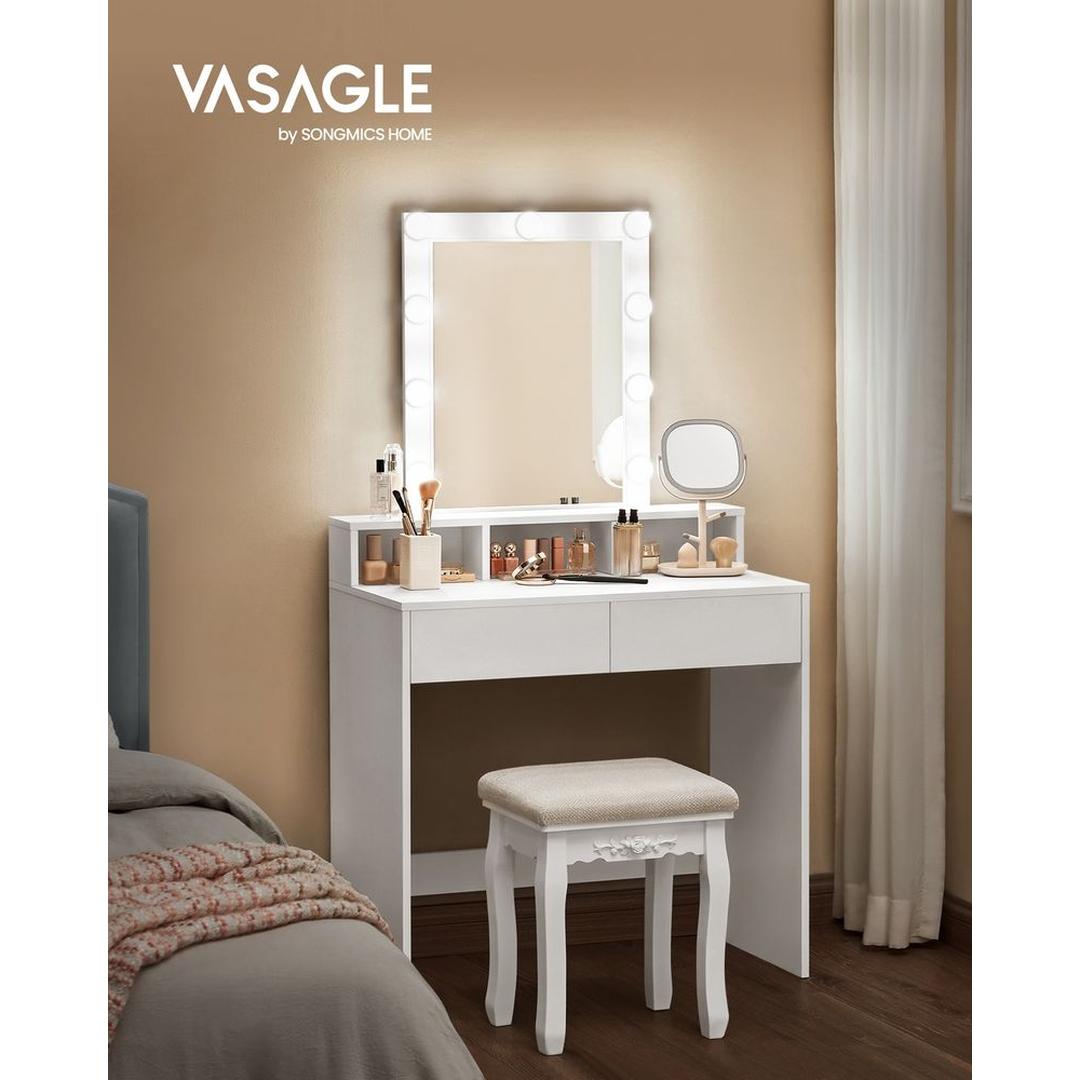 Sminkebord med LED-Belysning – Makeupbord med Spejl og Opbevaring