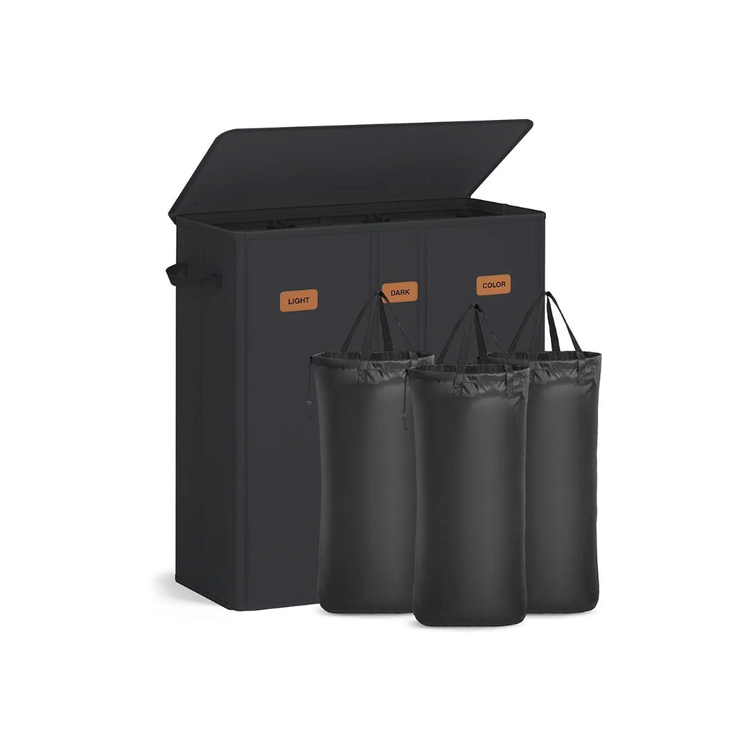 3-delt vasketøjskurv med låg og aftagelig pose