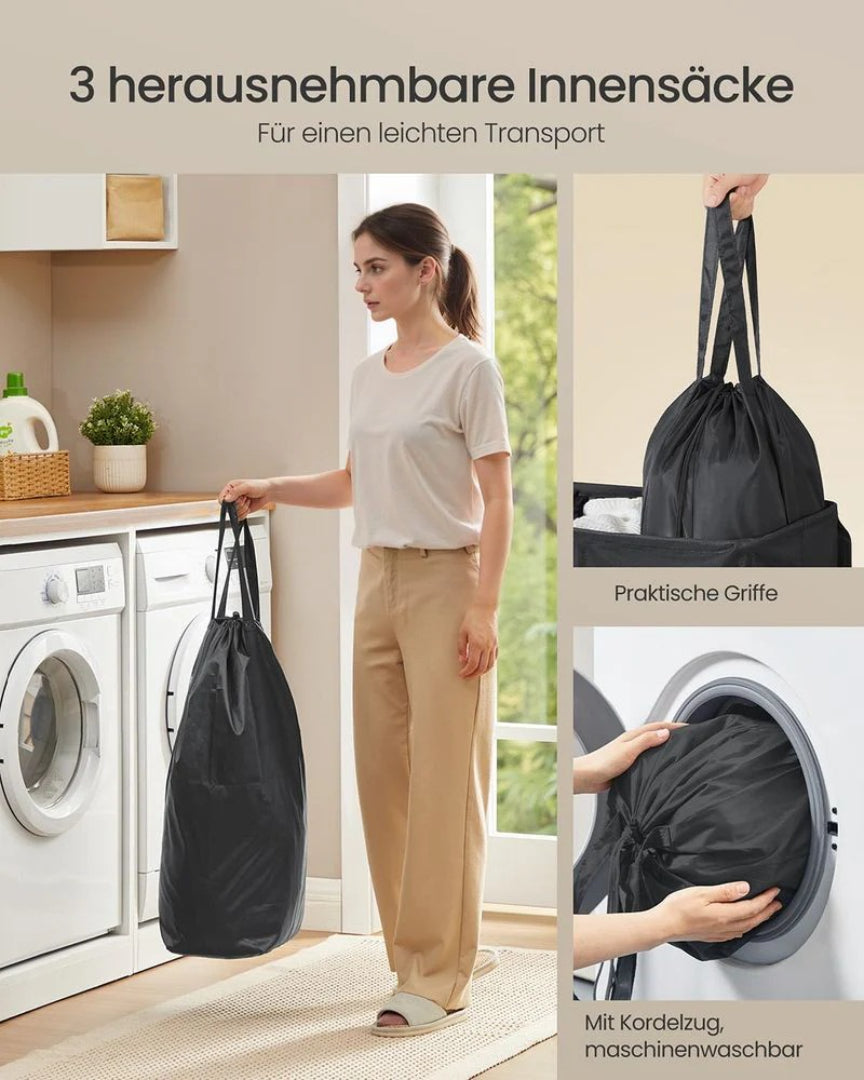 3-delt vasketøjskurv med låg og aftagelig pose