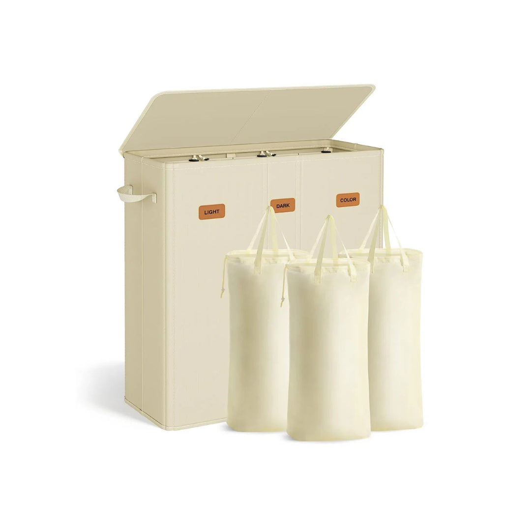 3-delt vasketøjskurv med låg og aftagelig pose