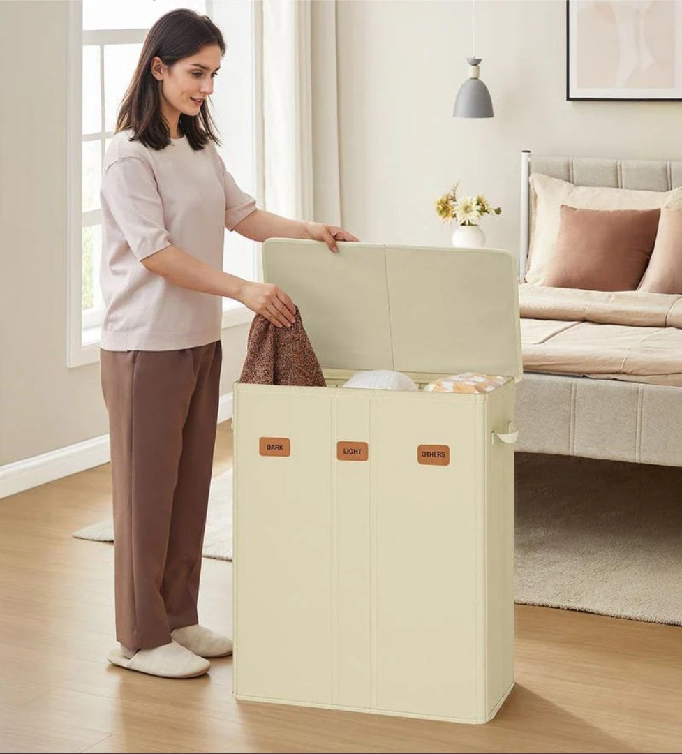 3-delt vasketøjskurv med låg og aftagelig pose