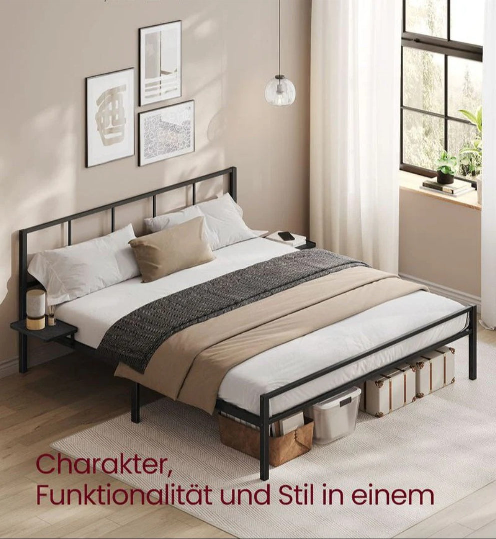 Metal sengestel 160x200 cm med opbevaringshylder sort