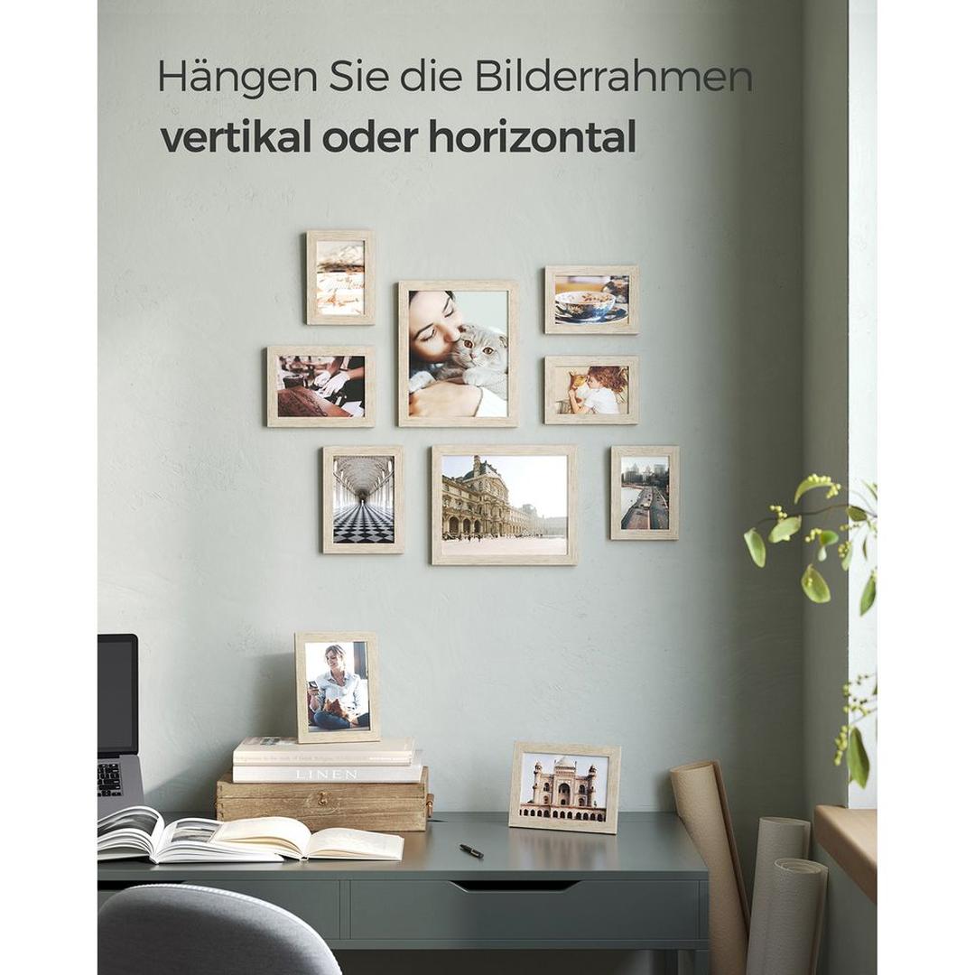 Billedrammesæt – 10 Fotorammer til Væg eller Bord i Forskellige Størrelser