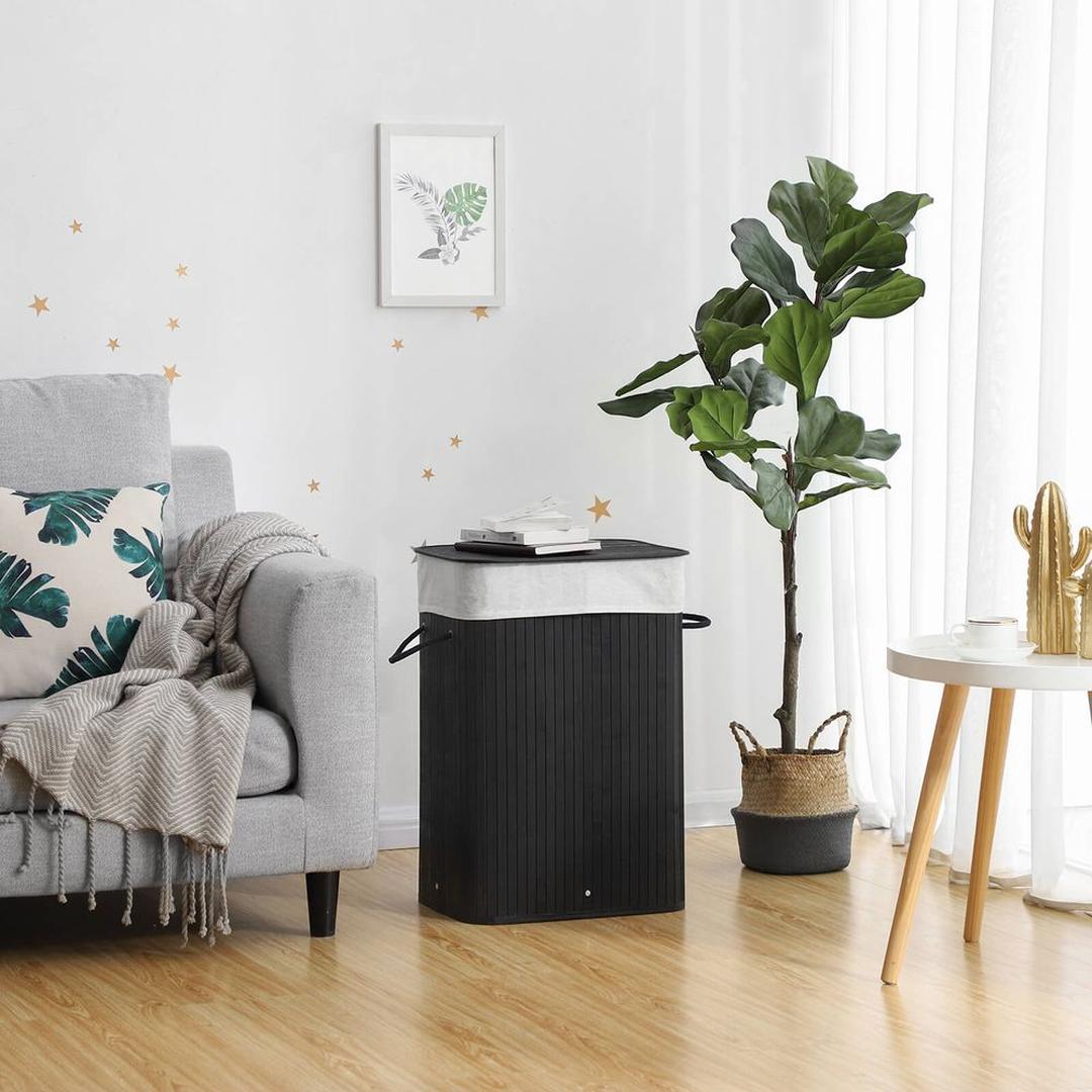 Bambus Vasketøjskurv på 72 L med Låg og Aftagelig Stofpose