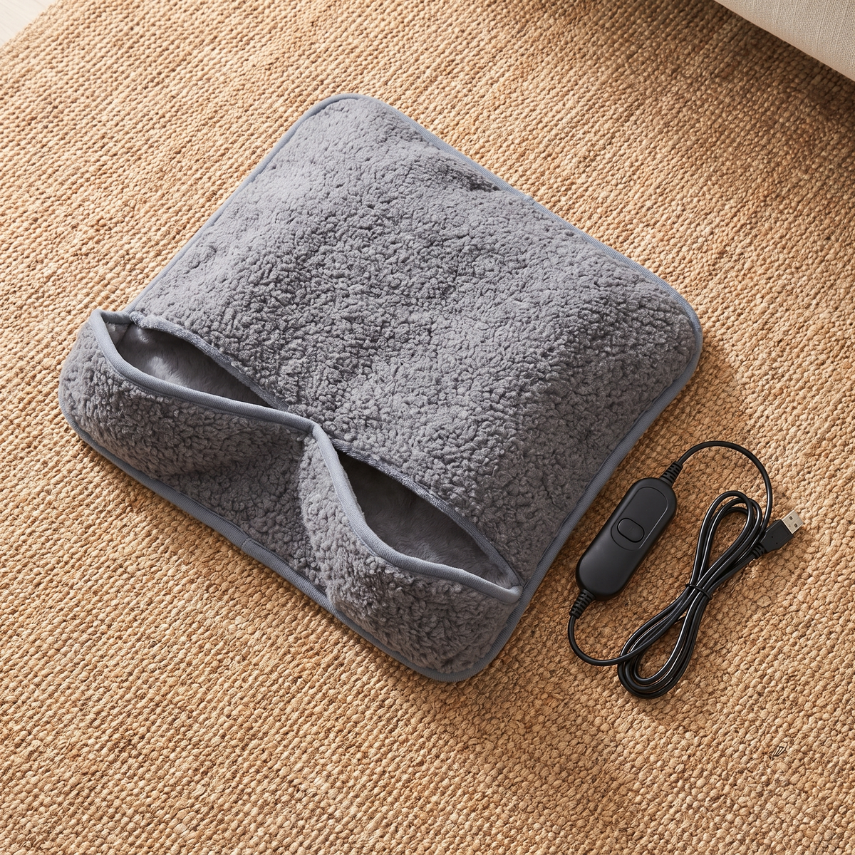 Fodvarmer med USB i sherpa og plys – billede 6