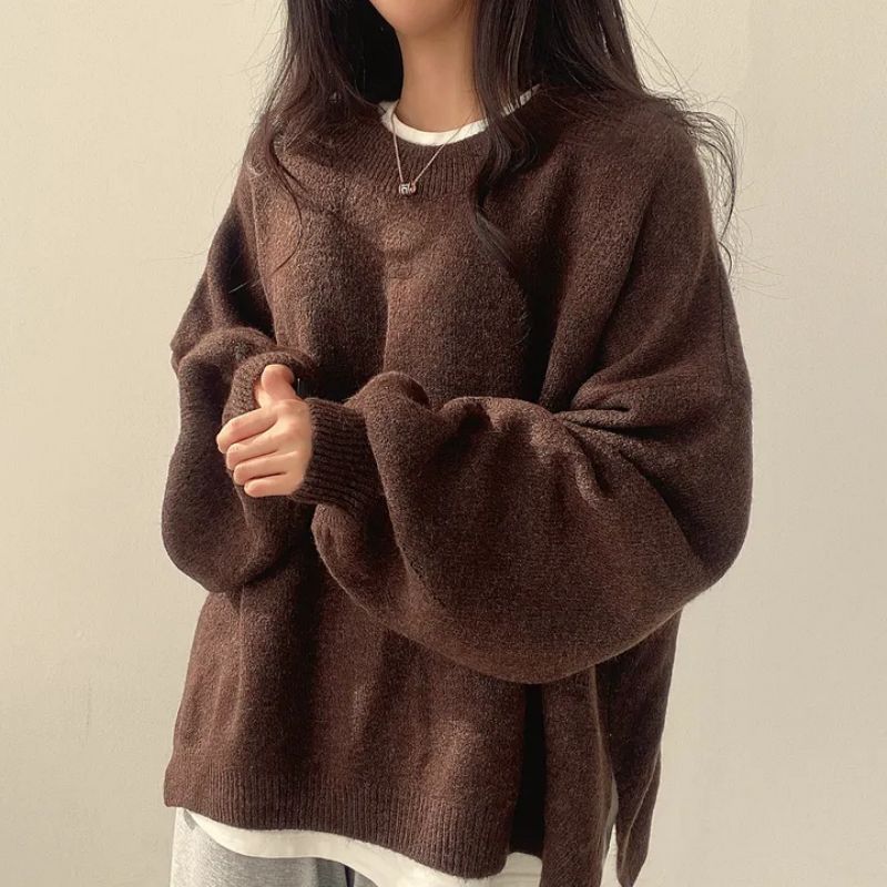Oversize sweater til damer med rund hals – billede 5