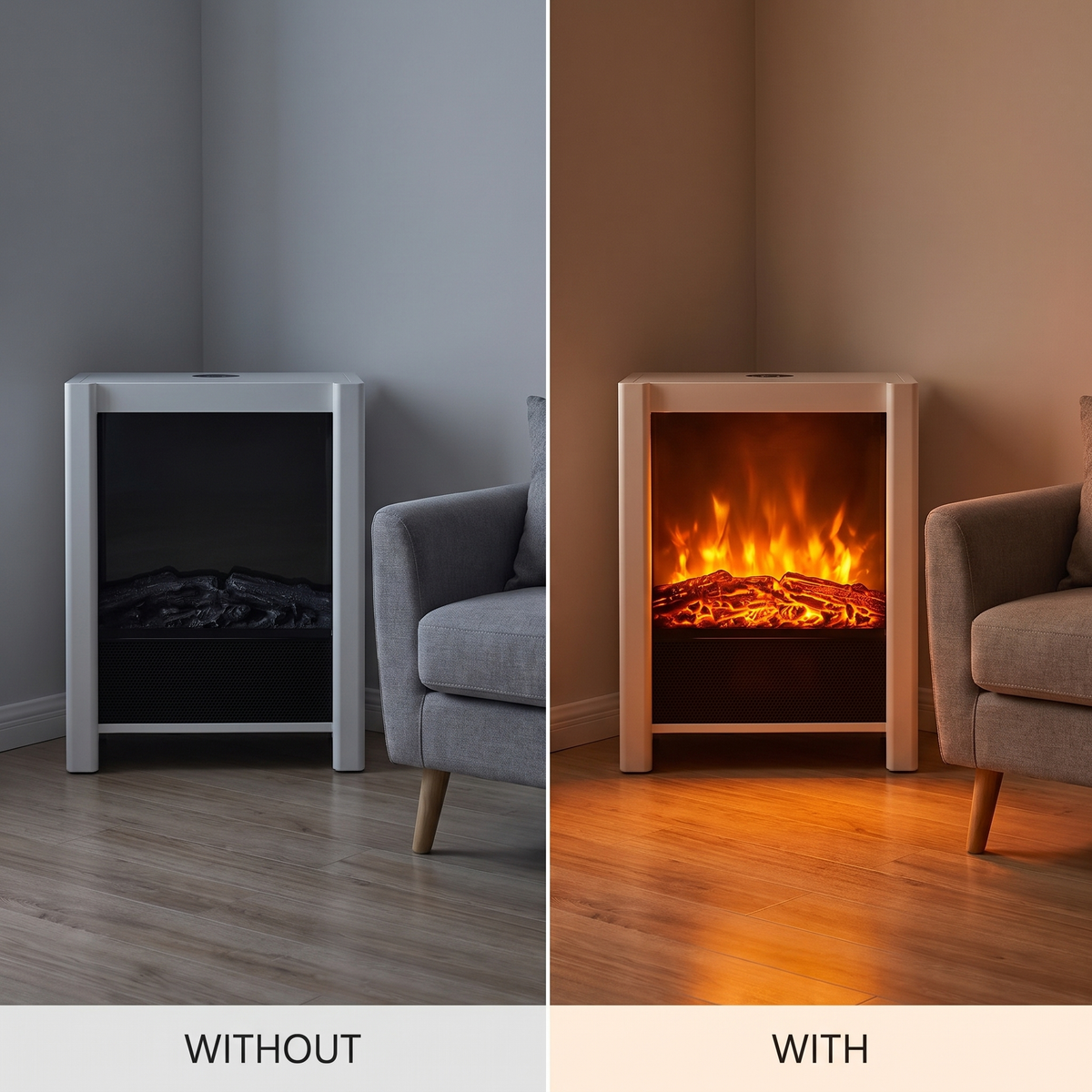 Fritstående elektrisk pejs med LED-flammeeffekt – billede 4