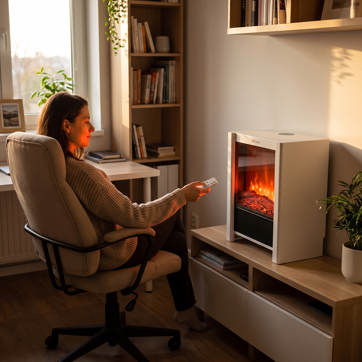 Fritstående elektrisk pejs med LED-flammeeffekt – billede 5