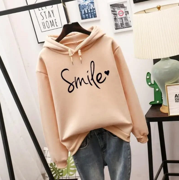GLADHØJ hættetrøje til damer med smiley-motiv set forfra