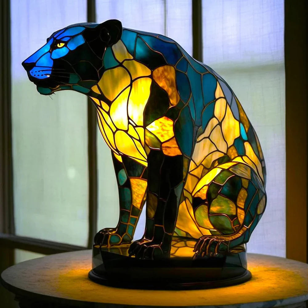 GLASFAUNA kunstnerisk bordlampe i farvet glas – billede 4