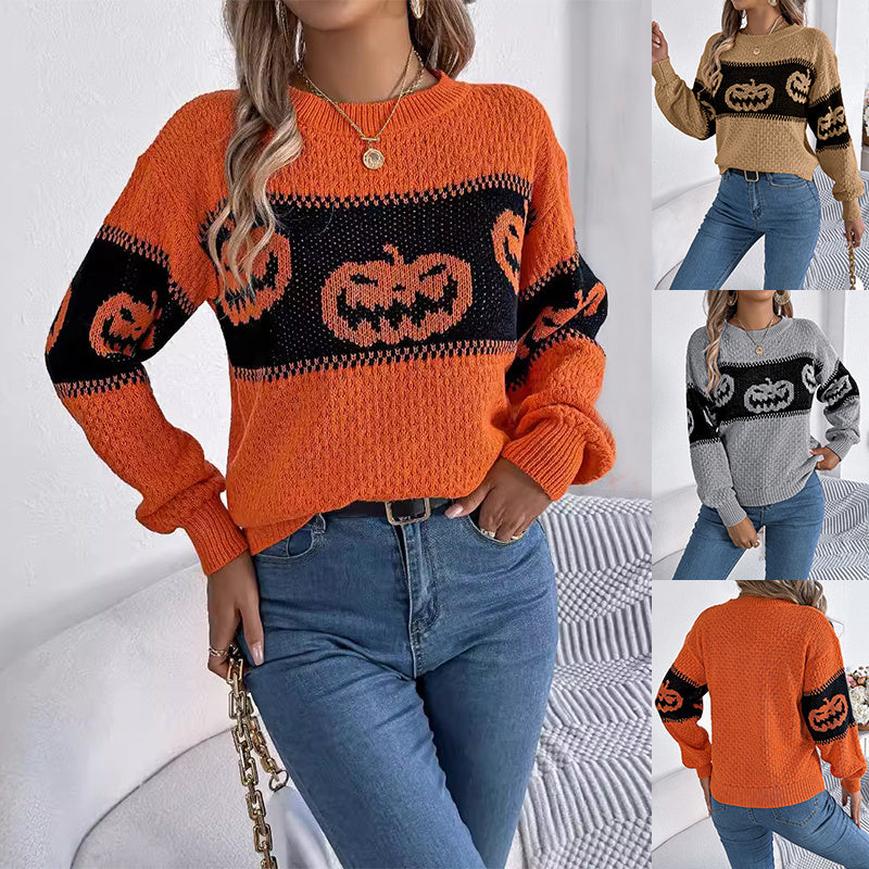 GRÆSKARLY orange halloween sweatshirt med græskarmotiv
