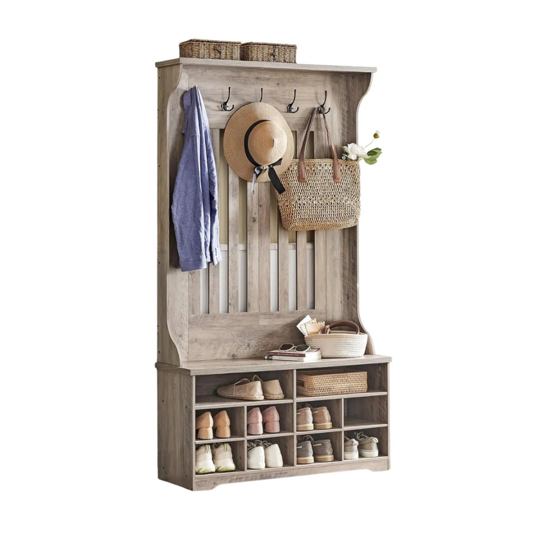 Garderobestativ med skobænk og justerbare hylder