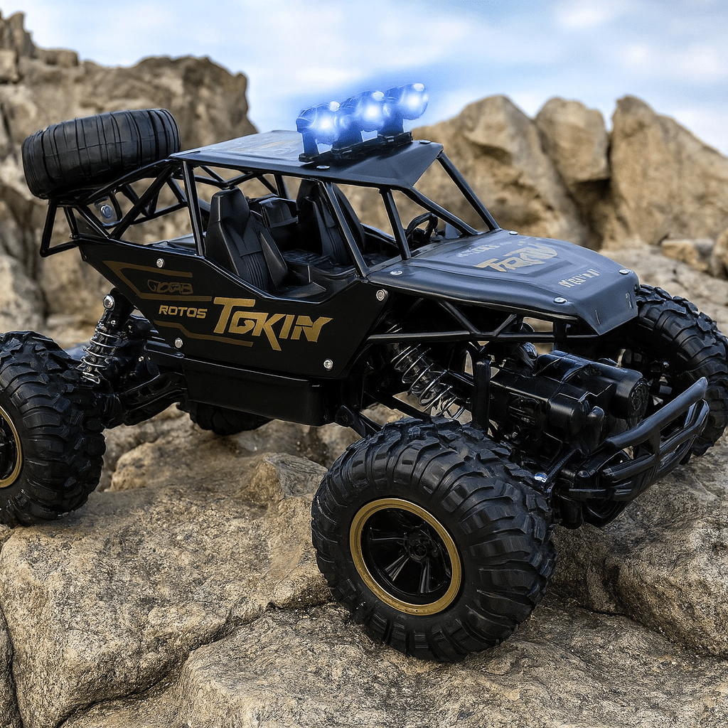 Rød monstertruck i skala 1:12 med fjernbetjening