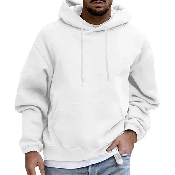 Lyseblå herrehoodie i blødt bomuldsstof set forfra