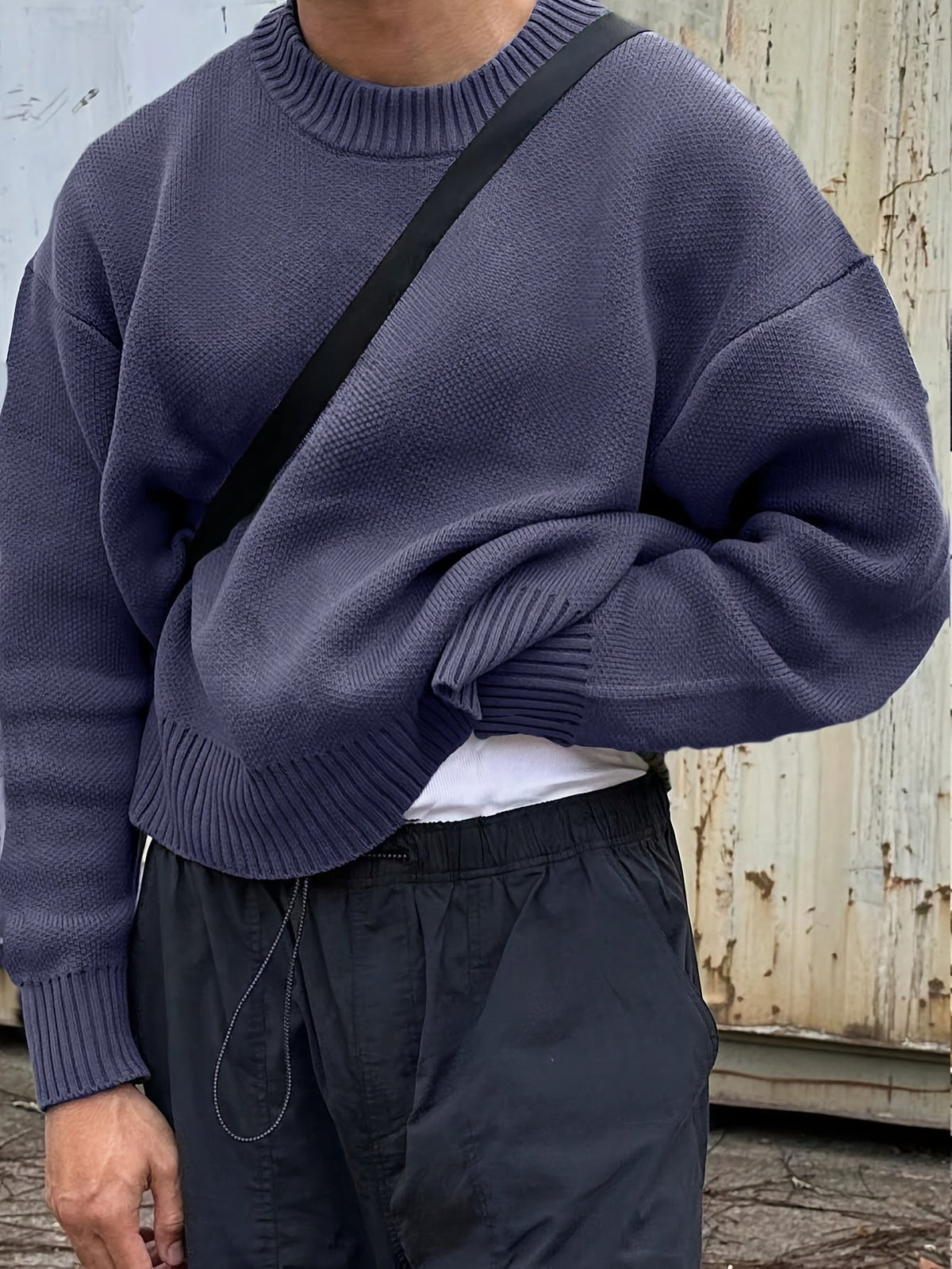 Ribstrikket sweater til herrer med rund hals – billede 3