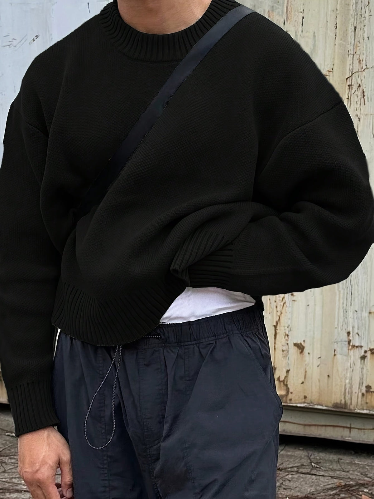 Ribstrikket sweater til herrer med rund hals – billede 4