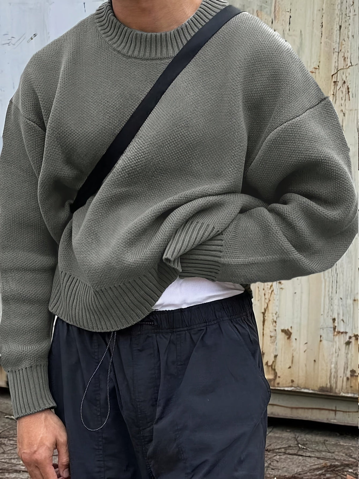 Ribstrikket sweater til herrer med rund hals – billede 5