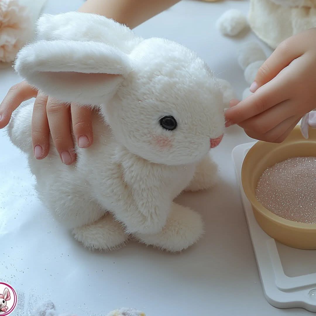 HOPPEDAL interaktiv plyskanin i blød plys i beige – billede 5