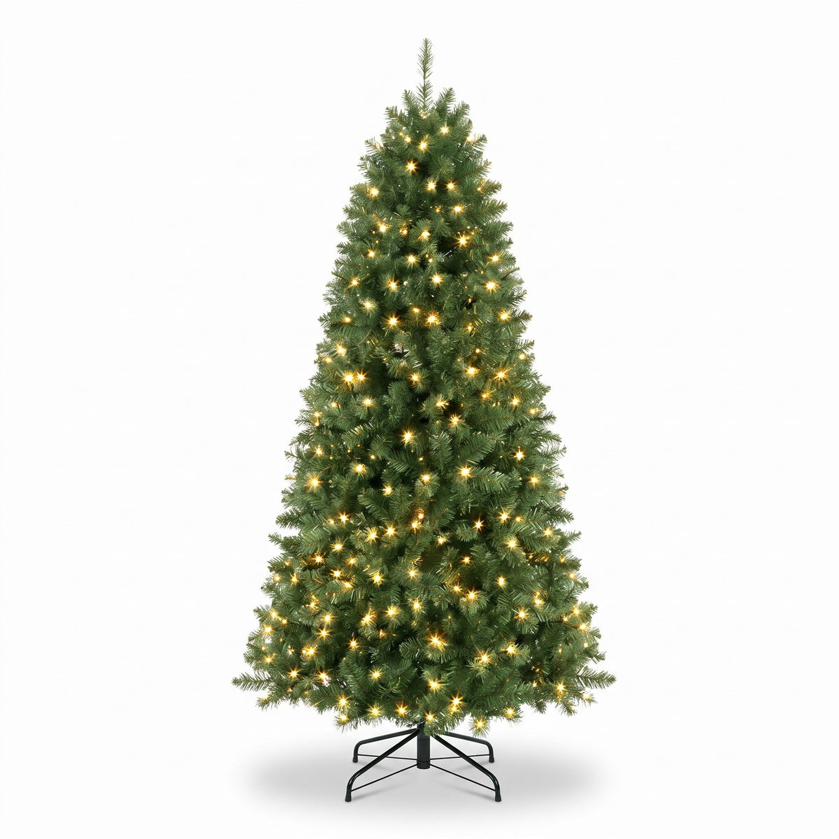 Klassisk kunstigt juletræ med varmhvide lys og fyrrenåle på metalstel, 137, 168 eller 244 cm