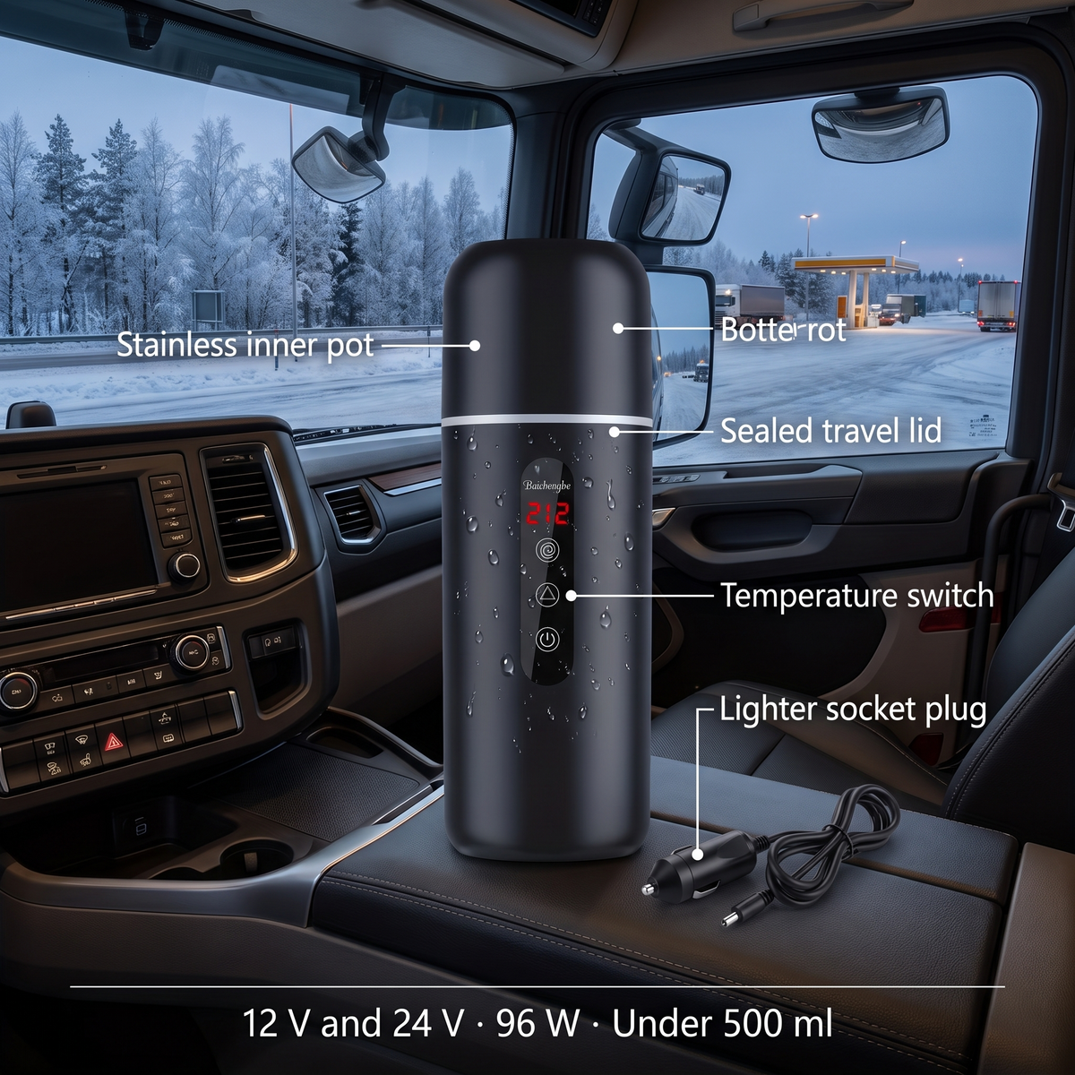 Elkedel til bilen i rustfrit stål med display – billede 2