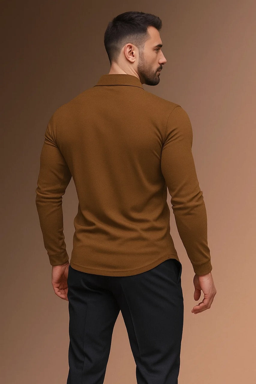 Langærmet poloshirt til herrer med krave og knaplukning i regular fit – billede 4