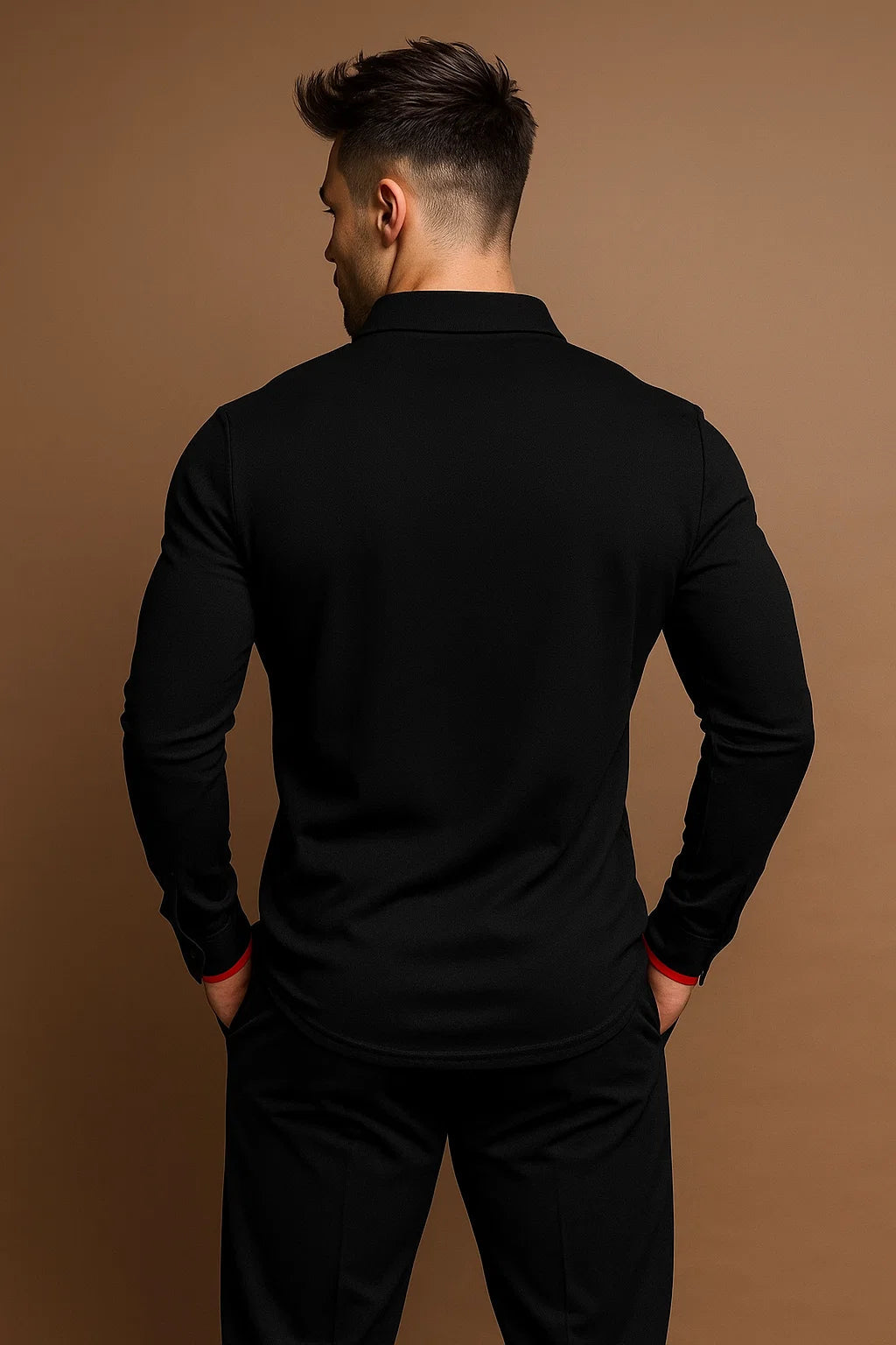 Langærmet poloshirt til herrer med krave og knaplukning i regular fit – billede 6