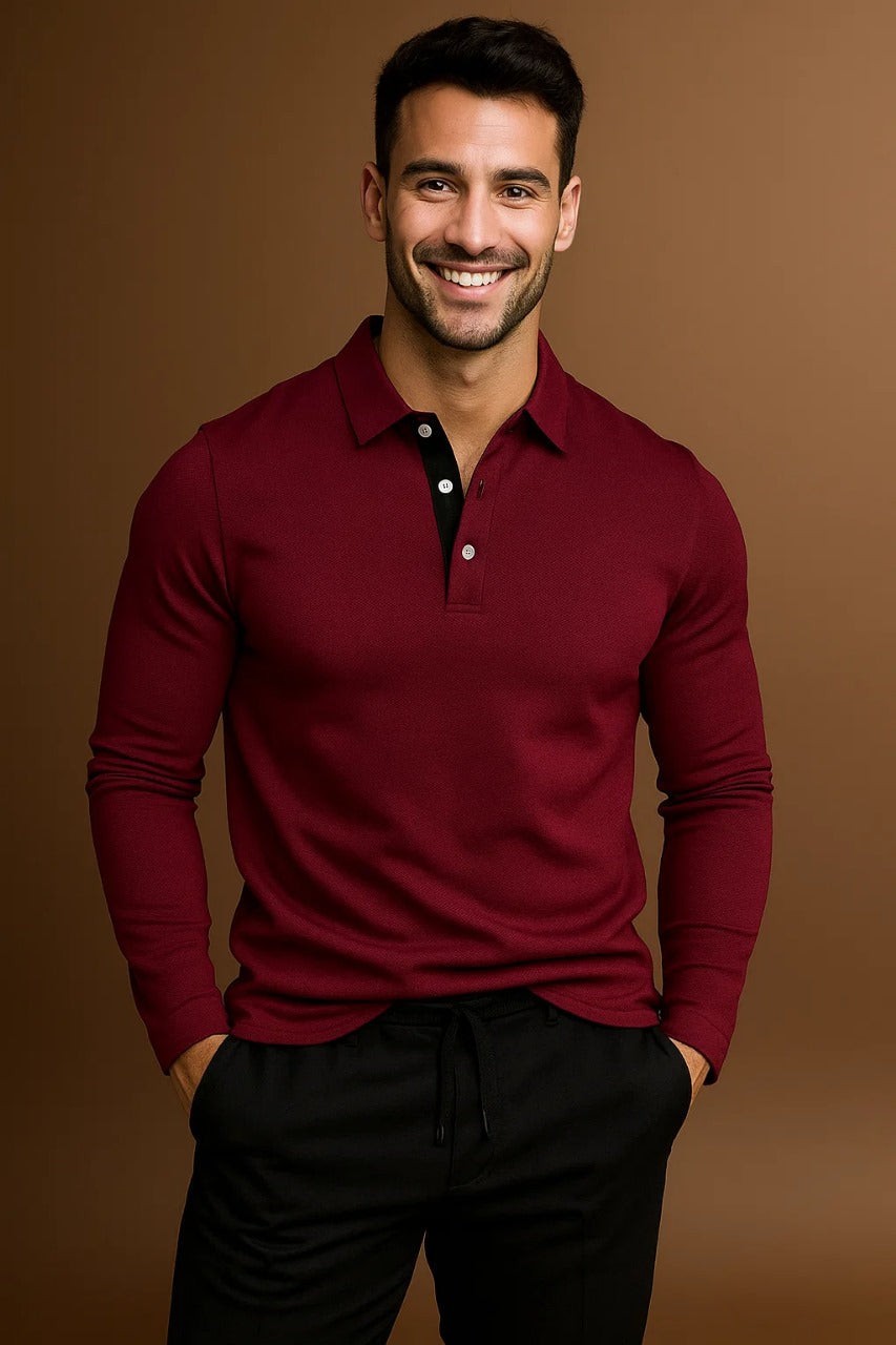 Langærmet poloshirt til herrer med krave og knaplukning i regular fit – billede 8
