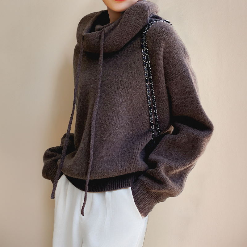 Strikket hoodie til damer med afslappet pasform – billede 4