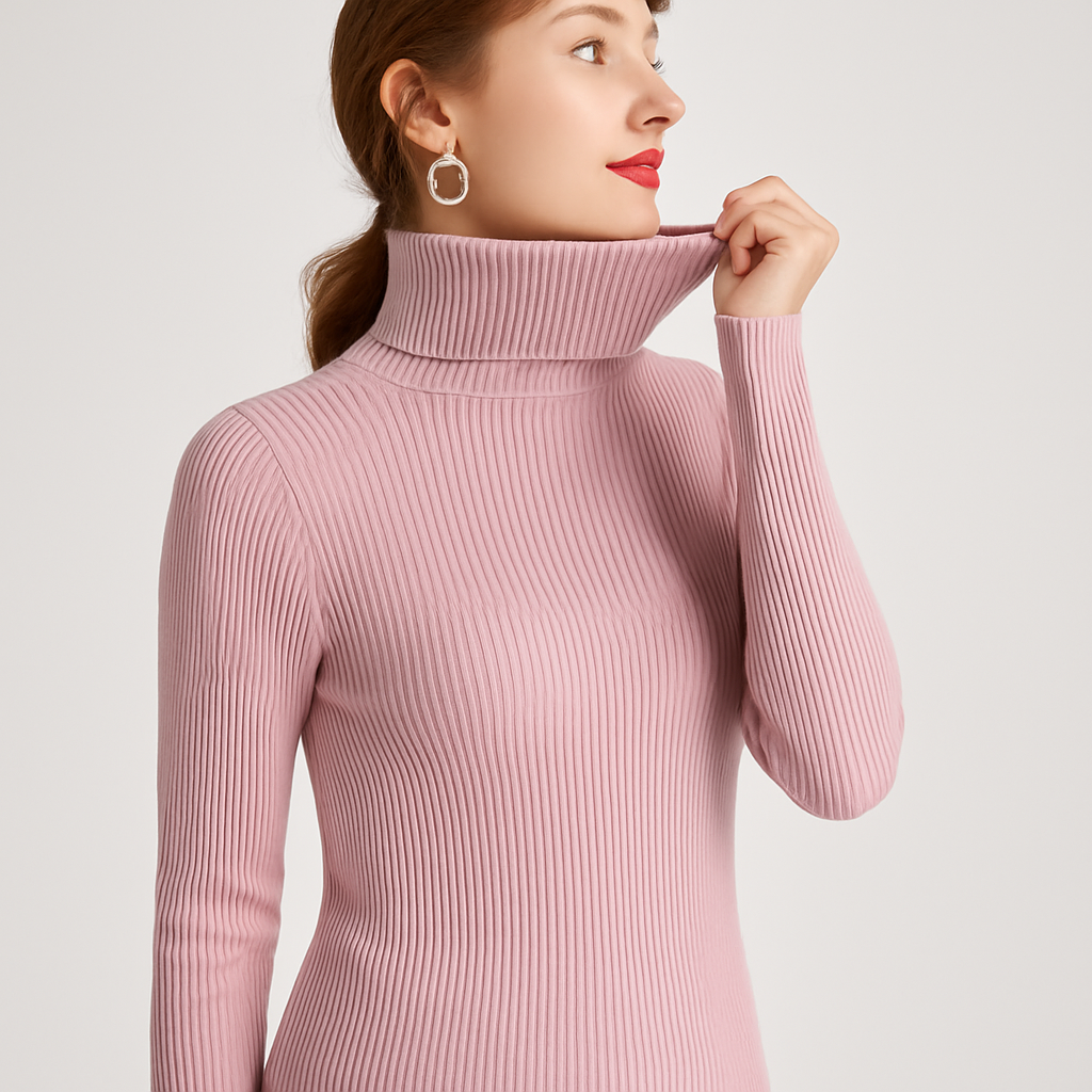 Ribstrikket rullekravebluse til damer – billede 4
