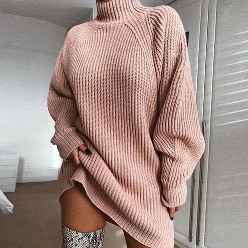 Lang oversized striktrøje med varm rullekrave – billede 7