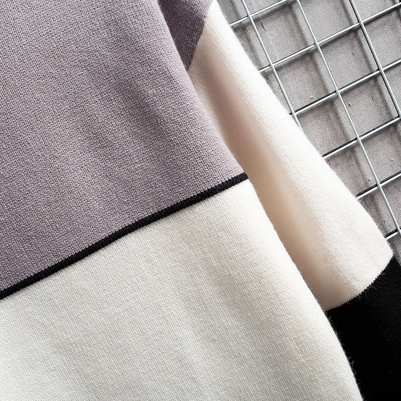 Varm patchwork pullover med rund hals i blødt strik – billede 5